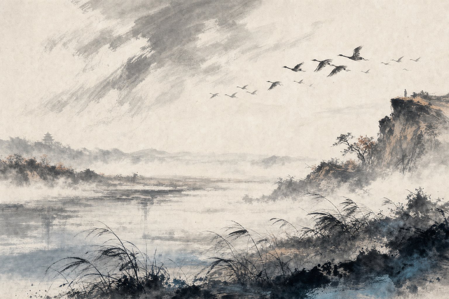《天末怀李白》水墨写意插图