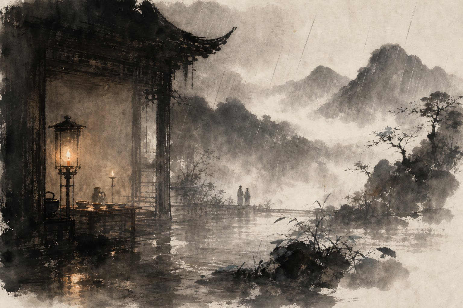 《赠卫八处士》水墨写意插图