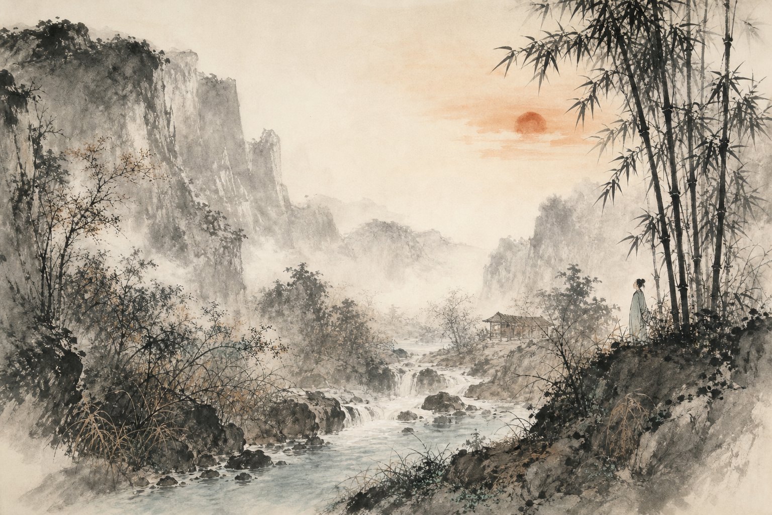 《佳人》水墨写意插图