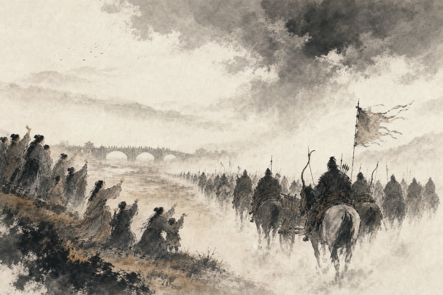 《兵车行》水墨写意插图