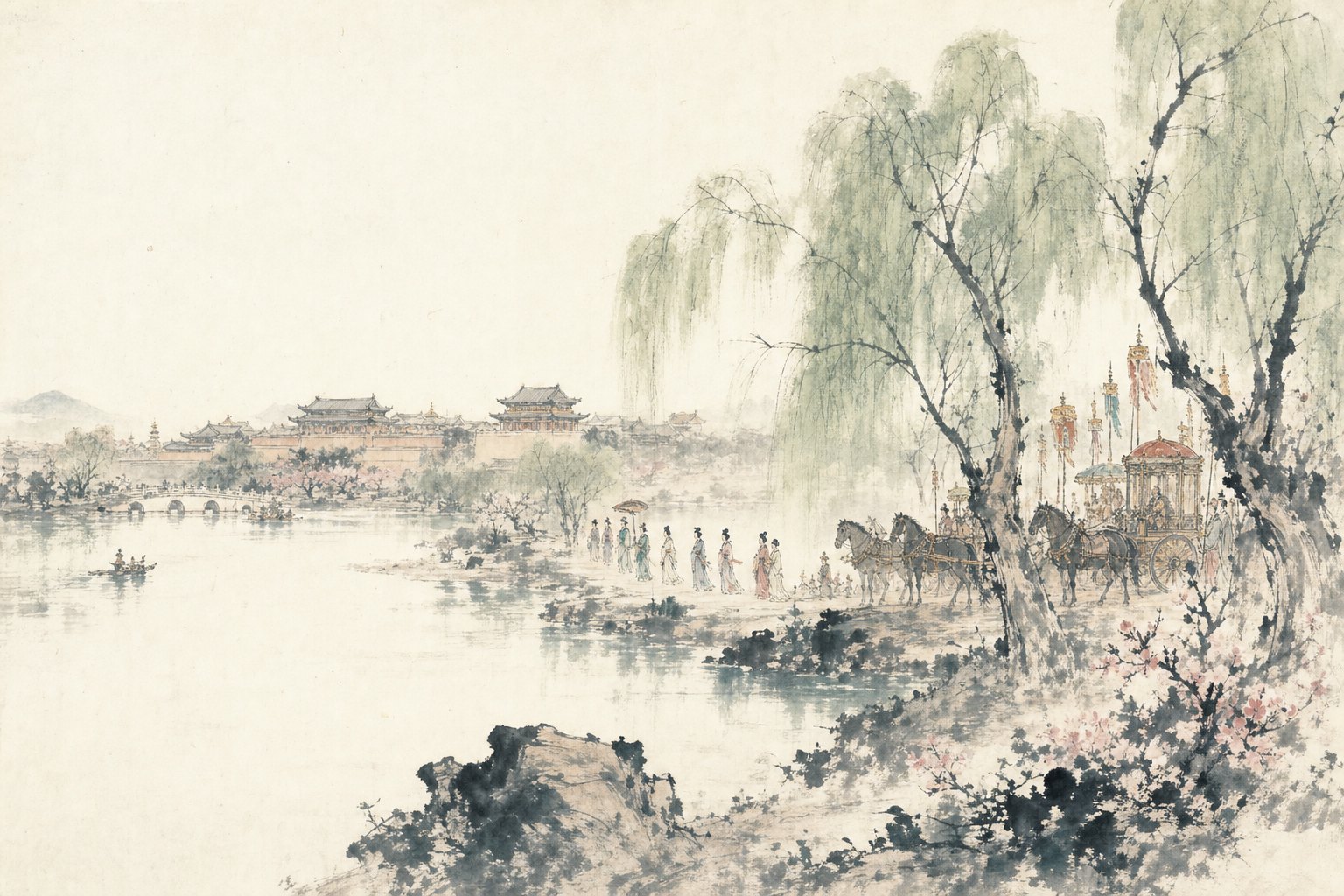 《丽人行》水墨写意插图