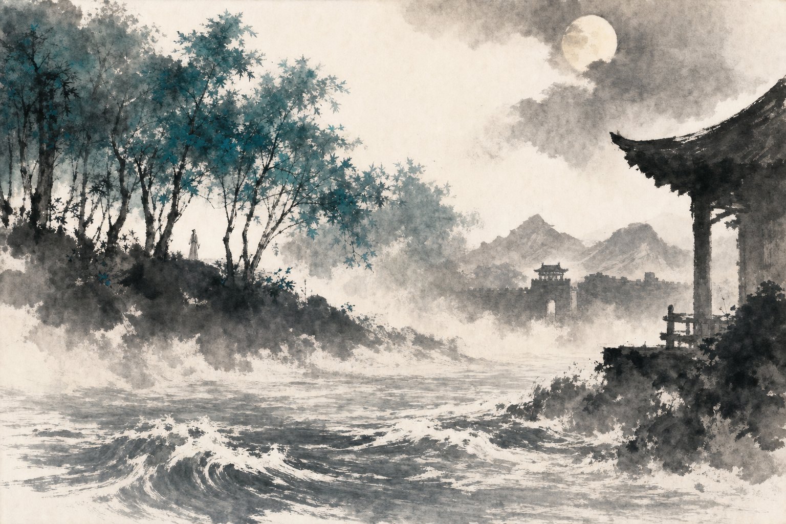 《梦李白二首 其一》水墨写意插图