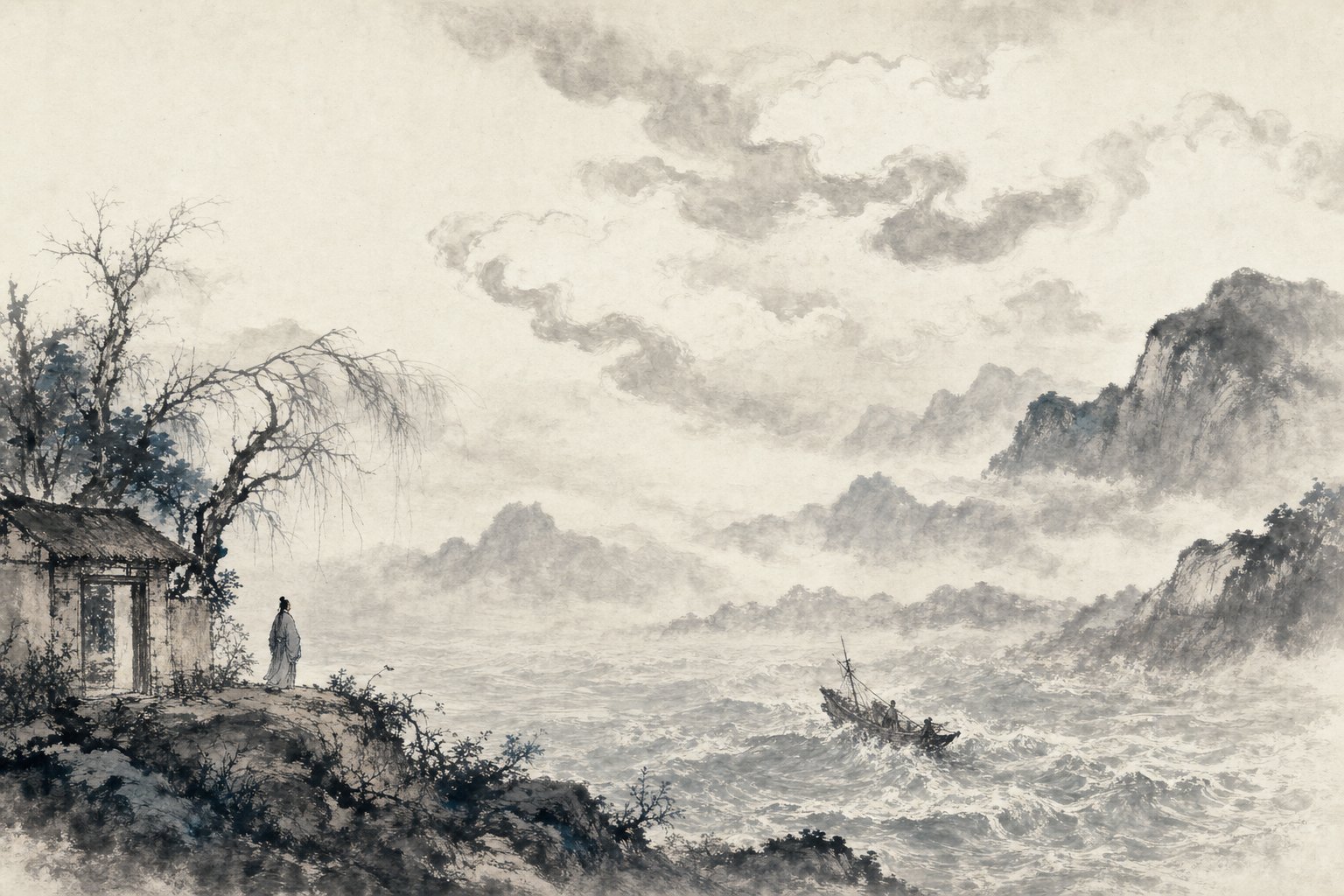 《梦李白二首 其二》水墨写意插图