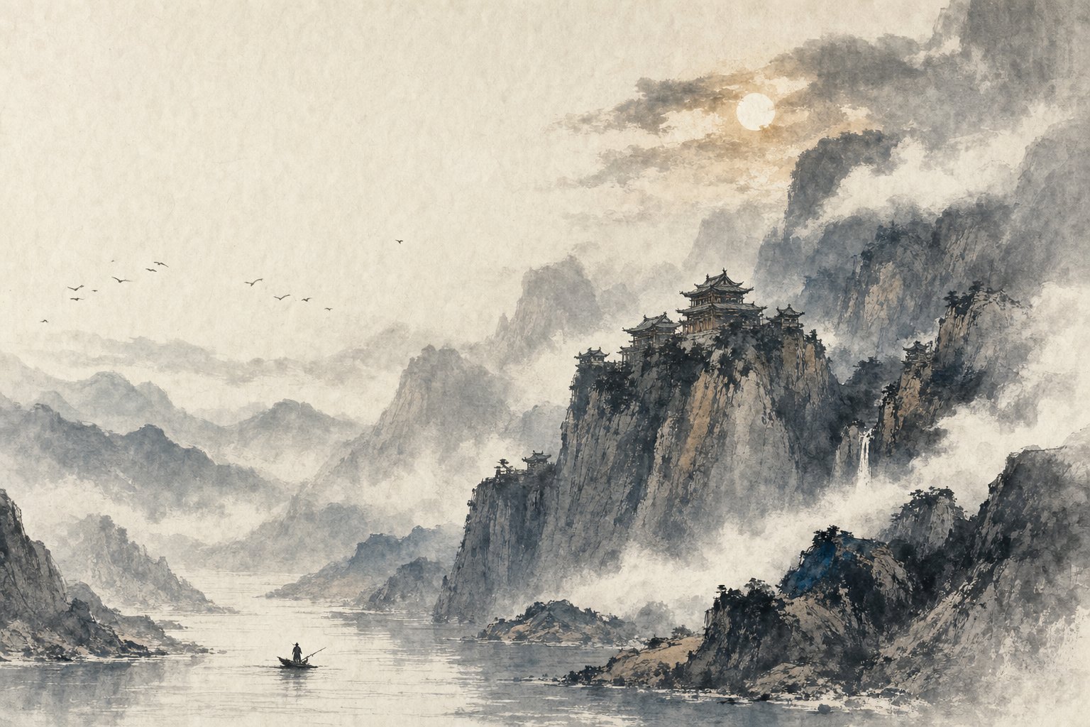 《咏怀古迹五首 其一》水墨写意插图